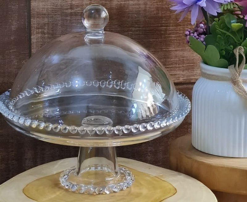WOLFF - Prato de Cristal com Pé e Tampa 20cm x 18cm - Linha Pearl + Frete Grátis