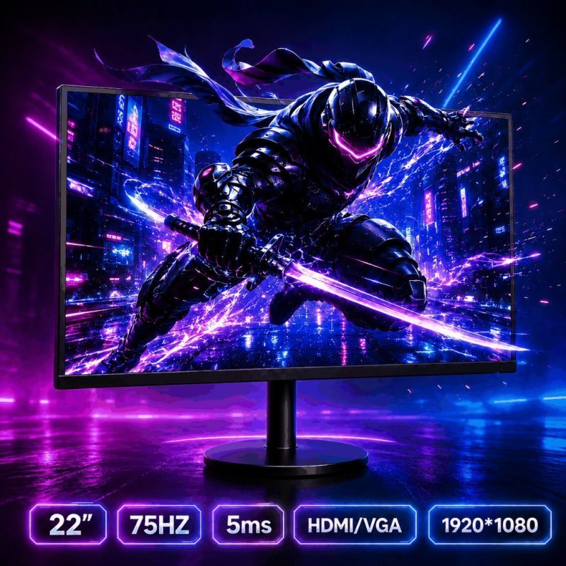 Monitor LCD 22 Full HD 1920×1080 75Hz VESA 75mm 16:9 HDMI VGA 5ms