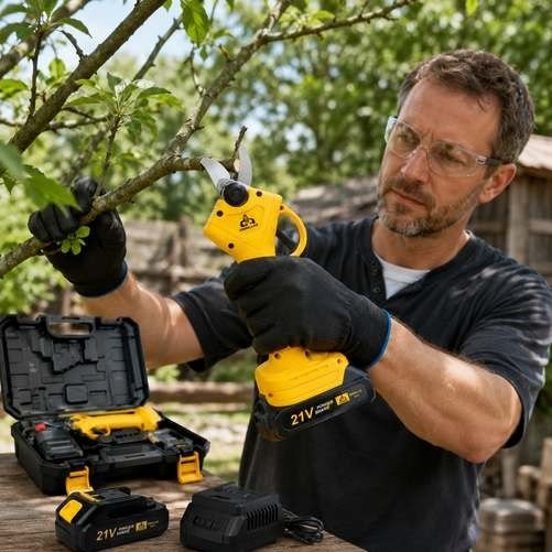 Tesoura Para Poda Elétrica 21v Com 2 Baterias Lâmina De Aço + Frete Grátis