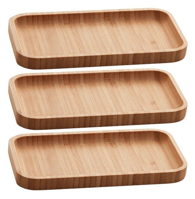 Kit 3 Bandejas De Bambu Retangular Para Cozinha 20x10cm Peti Lyor Hire + Frete Grátis