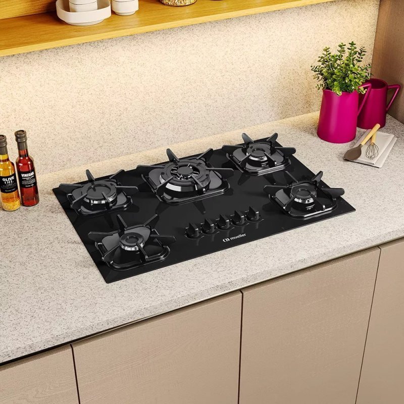 Cooktop Mueller 5 Bocas Preto Com Queimador Tripla Chama G5