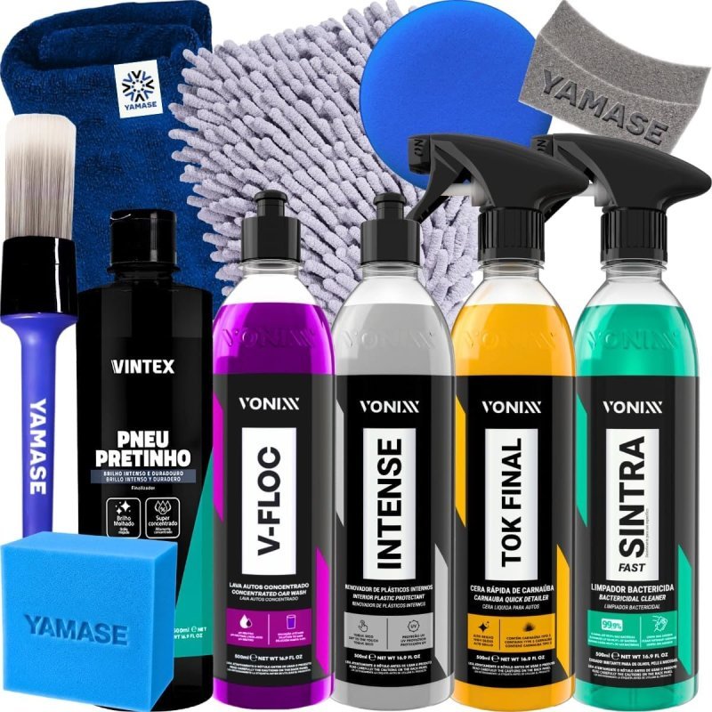 Kit Lavagem Completa – Shampoo + Cera + Tok Final Intense + Sintra Fast + Pretinho + Acessórios