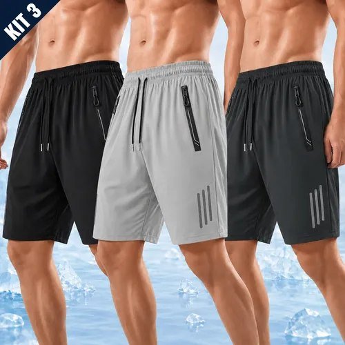 Kit 3 Bermuda Masculina Short Tactel Secagem Rápida Academia