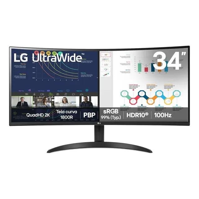 Monitor LG UltraWide Curvo, QuadHD 2K de 34” PBP sRGB 99% HDR10 100Hz 5ms (34WR50QK-B)