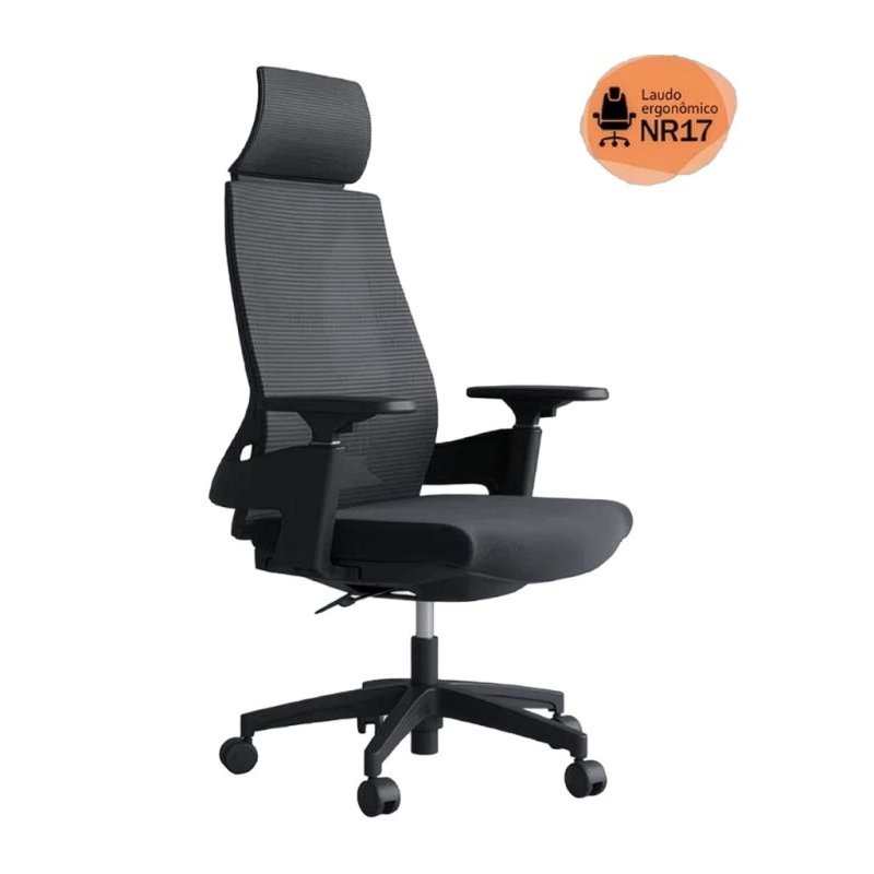 Cadeira de Escritório Presidente Ergonômica Giratória Modelo Toledo Cor Preta Certificada Nr17