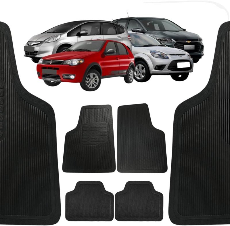 Jogo de Tapetes Automotivos Universais 4 Peças Borracha Preta