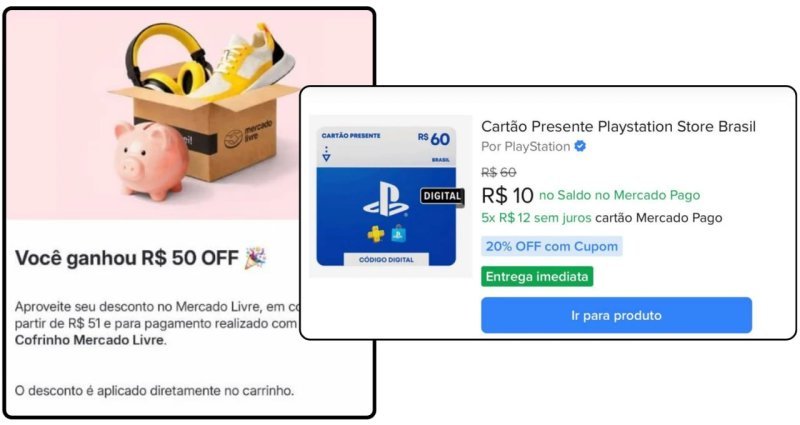 Cupom de R$ 50 Mercado Livre aplicando em Gift Card