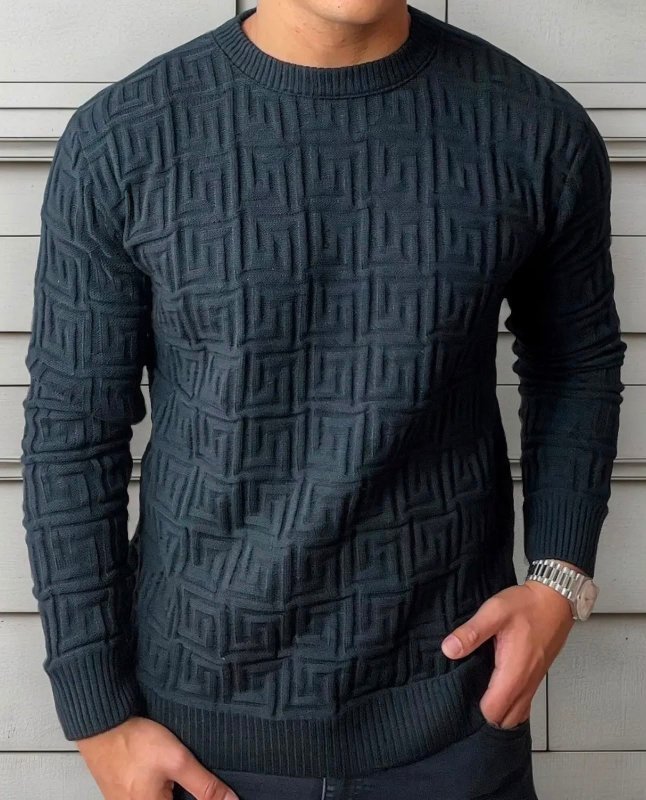 Suéter Masculino Lã Tricot Manga Longa Trabalhado