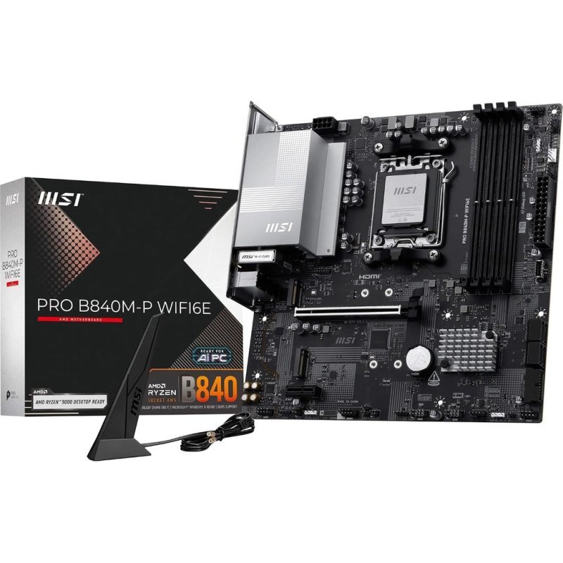 Placa Mãe MSI Pro B840M-P Wifi6E AMD Ryzen AM5 DDR5 MATX M.2 NVMe HDMI