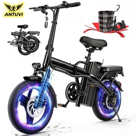 Bicicleta Elétrica Dobrável 14 Polegadas(S6), Bateria 48V 12Ah Removível, Freios a Disco Duplos e Suspensão Dianteira