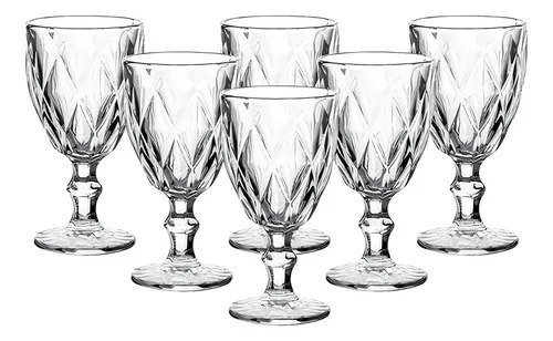 Jogo De Taças De Vidro Diamante Com 6 Peças De 340 Ml Linha Premium