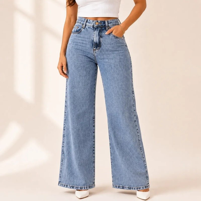 Calça Jeans Pantalona Wide Leg Feminina Cintura Alta Larga + Frete Grátis