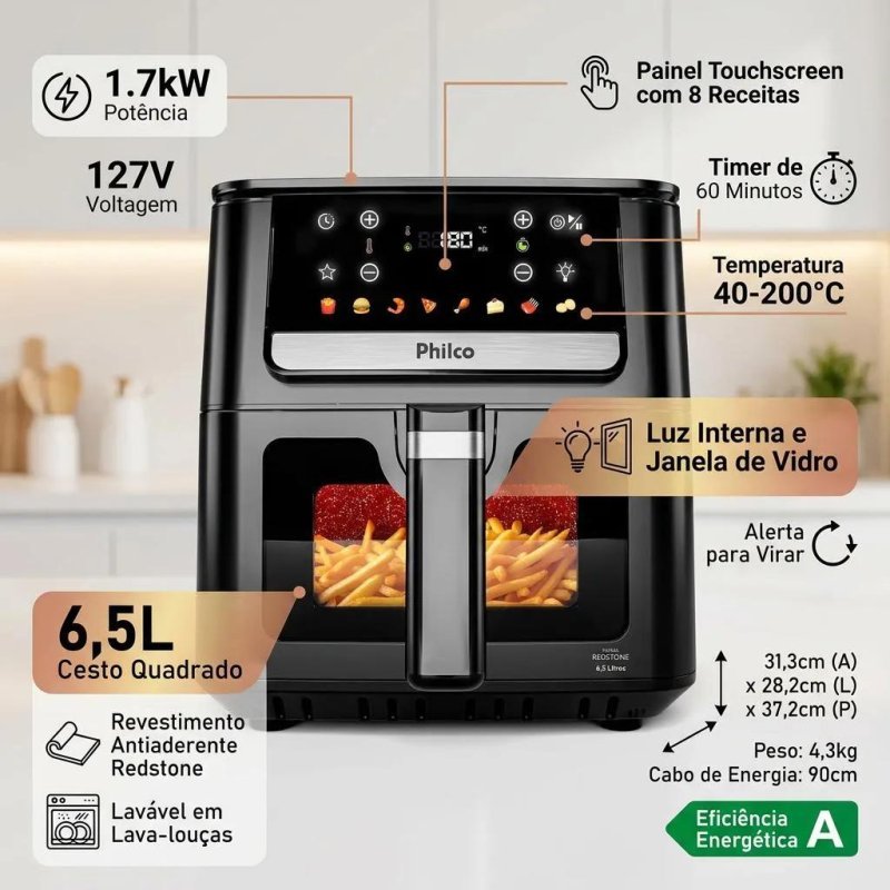Air Fryer Philco 6,5L Visor Glass 1700W PAF65A