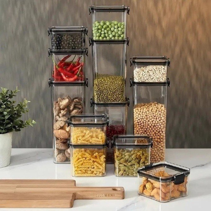 Kit com 12 Potes Herméticos Quadrados Haushop Para Alimentos Transparente