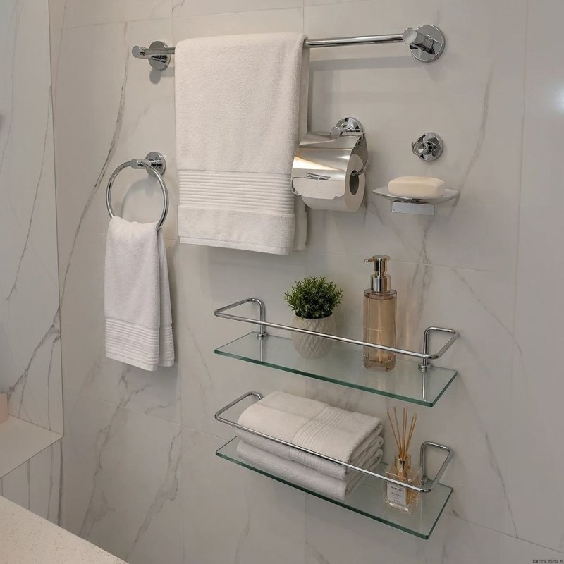 Kit Acessórios Banheiro Inox 5 pçs + 1 Porta Shampoo