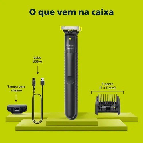 Barbeador e Aparador Elétrico Philips OneBlade com Pente 5 em 1, Sem Fio e À Prova D'Água - QP1425/10