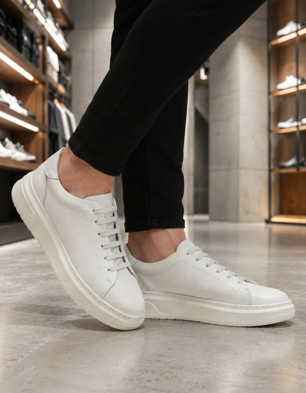 Tênis Masculino Couro Legítimo Casual Solado Alto Premium (38 a 43)