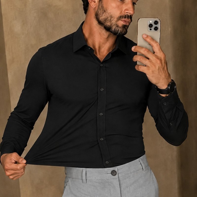 Camisa Social Masculina Slim Com Elastano Premium Stretch