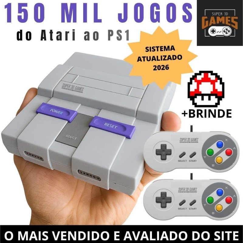 Mini Console Retro Super com 150 mil jogos + 2 Controles Super 3D Games