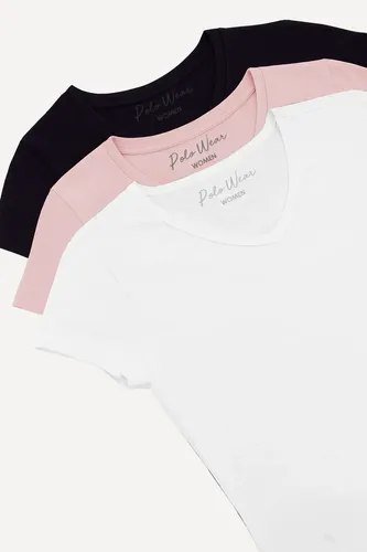 Kit 3 Camisetas Femininas Gola V Polo Wear Sortido