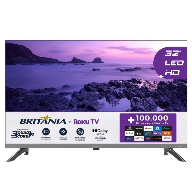 Smart TV 32 Polegadas HD B32KRA Roku TV Wi-Fi Dolby Audio Britânia