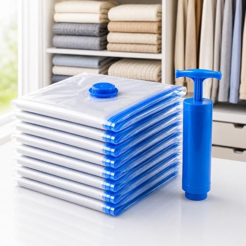 Kit 10 Sacos a Vácuo 50x60cm com Bomba Manual Organizador de Roupas para Viagem e Armário