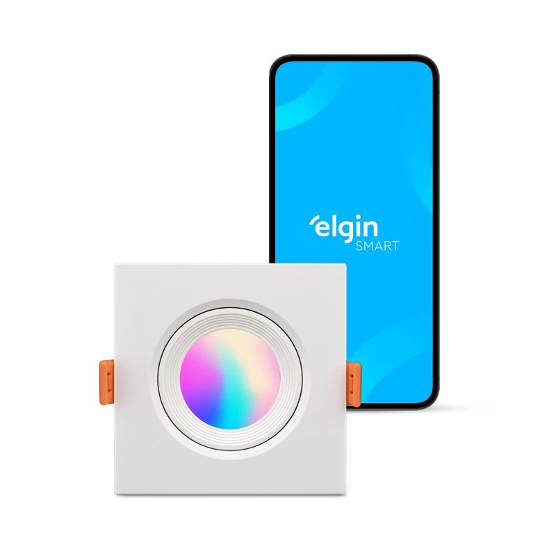 Luminária LED Ecospot Inteligente 5W 3000-6500K Elgin Quadrada WIFI RGB Bivolt Compatível com Alexa e Google Home