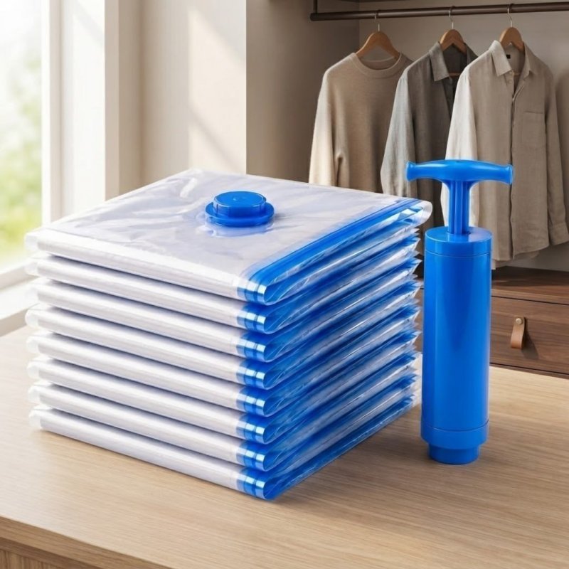 Kit 10 Sacos a Vácuo 50x60cm com Bomba Manual – Organizador de Roupas