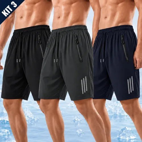 Kit 3 Bermuda Masculina Short Tactel Secagem Rápida Academia