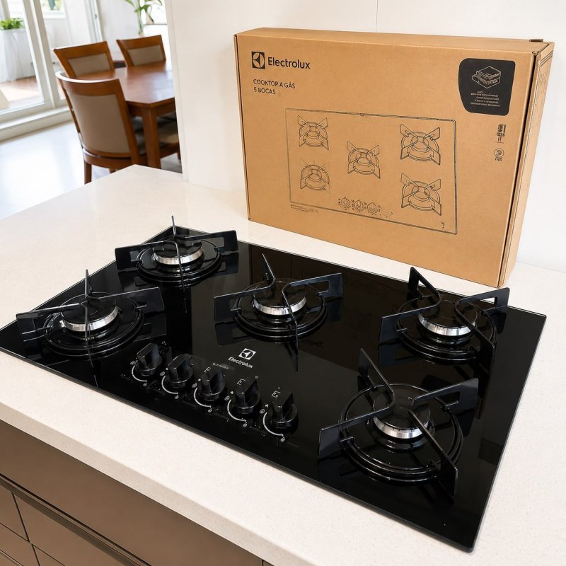 Cooktop 5 Bocas a Gás Electrolux Mesa de Vidro Efficient Grade de Aço Fosco (KE5GR) Bivolt