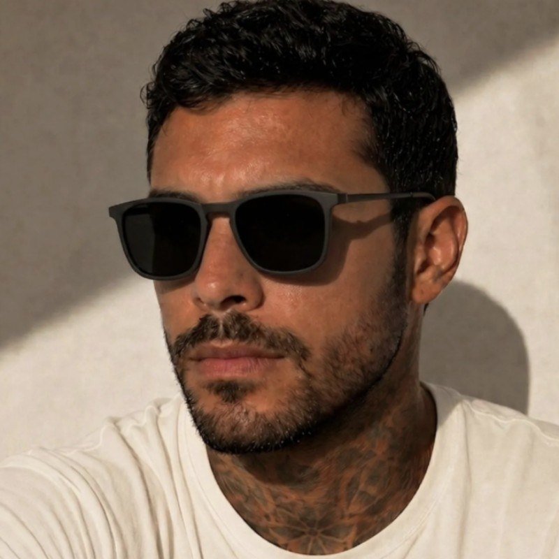 Óculos De Sol Masculino Moderno Estiloso Casual Uv Premium Quadrado Preto