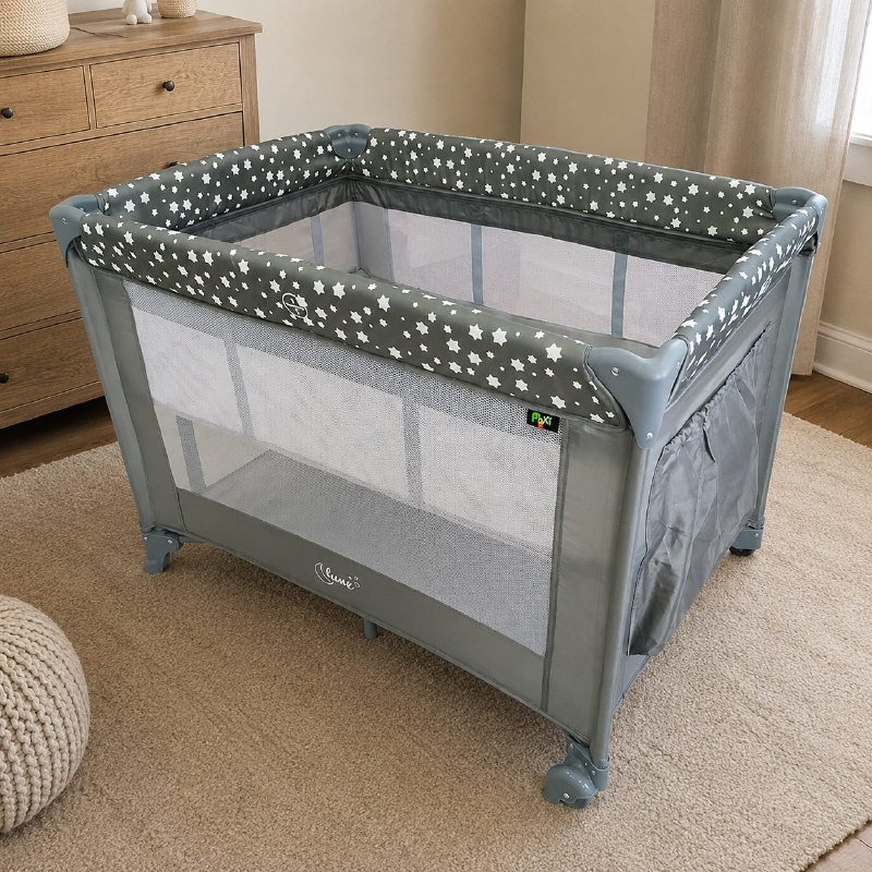 Berço Portátil Infantil Cercado Desmontável Lune Maxi Baby - CINZA