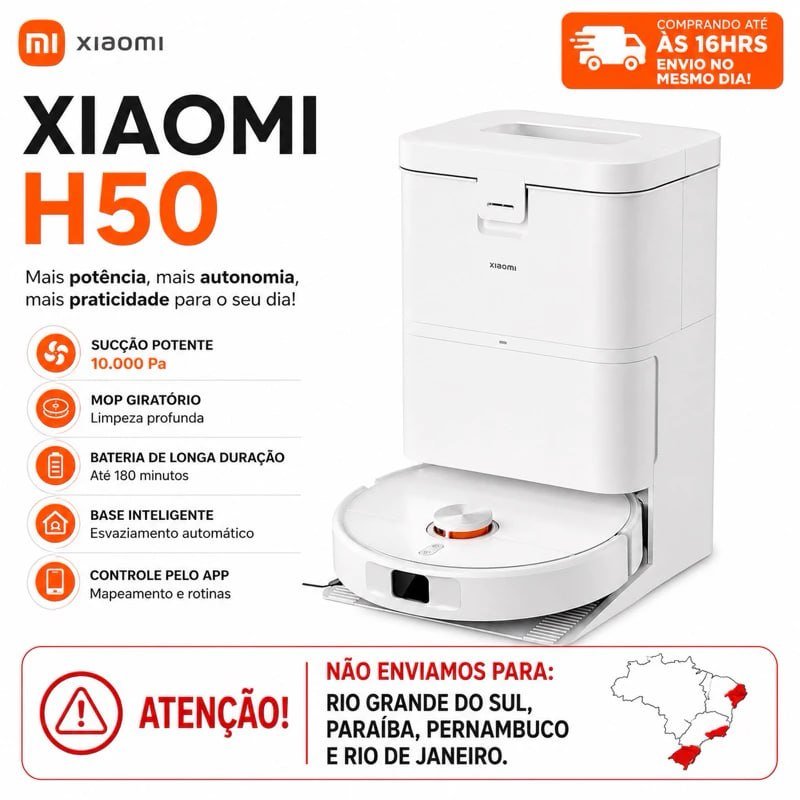 Robô Aspirador Xiaomi H50 220v Mop Giratório Lavagem automática /Estação autolimpante + Poder de Sucção