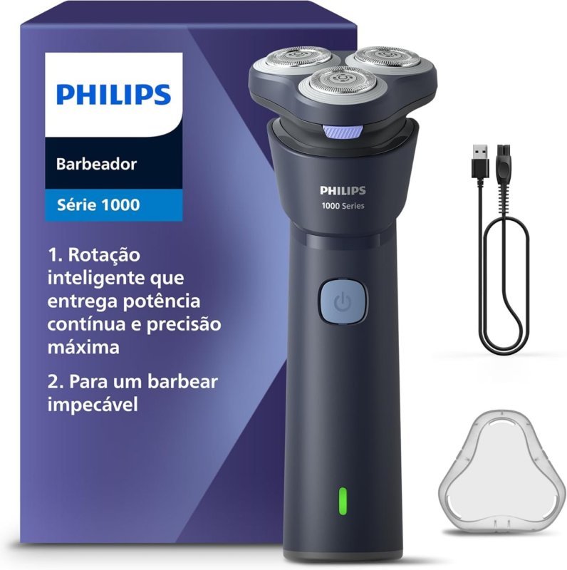 Philips Barbeador Elétrico Shaver Série 1000 - Cabeças 3D Flutuantes - Uso Seco ou Molhado