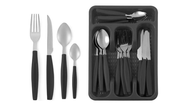 Conjunto 25 Peças Talheres Inox Cabo Plástico Cesto Tamanho P