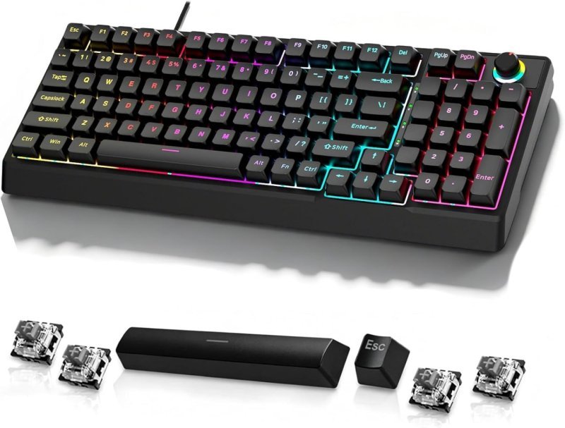 Teclado Mecânico para Jogos com Fio 98 Teclas