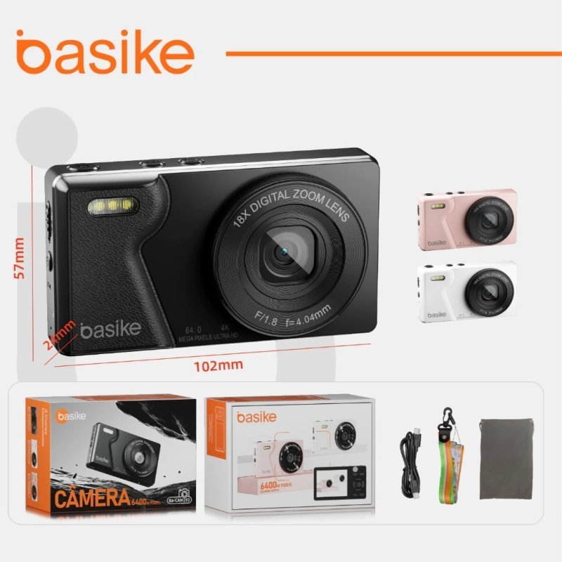 Astgn X Basike Câmera Digital 64MP 4K com Tela Colorida e Câmeras Frontal e Traseira