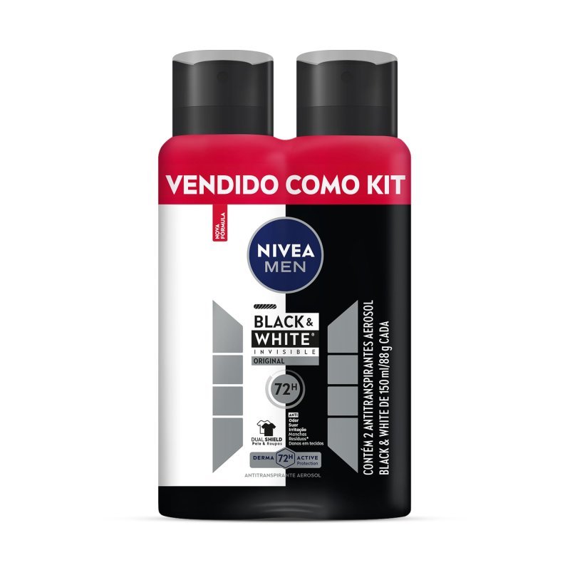 Kit NIVEA Desodorante Aerosol Men Black&White Invisible - 2 unidades