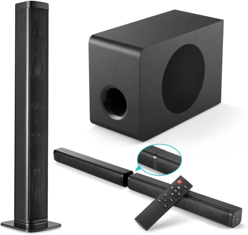 Soundbar 2.1 Canais Home Theater - 3D Surround 360°, RMS 80W/MAX 360W com Subwoofer Incluso