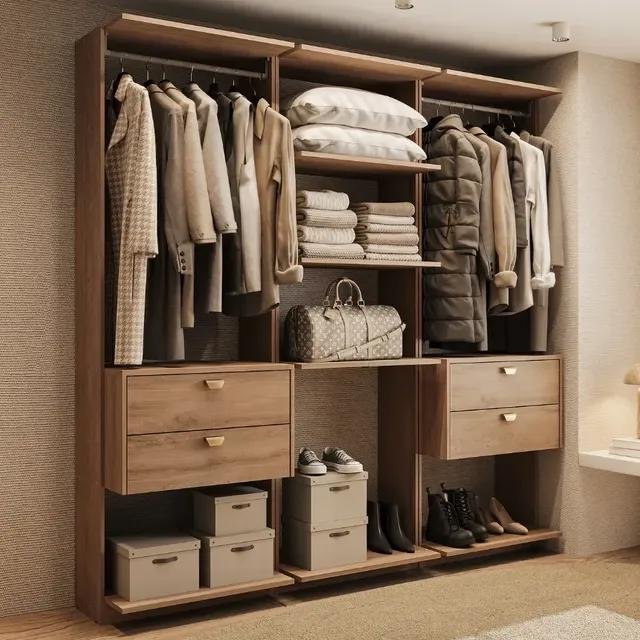 Guarda-roupas Closet Modulado Alasca 180cm 3 Peças Com 4 Gavetas Laterais E Cabideiros Freijó Carraro