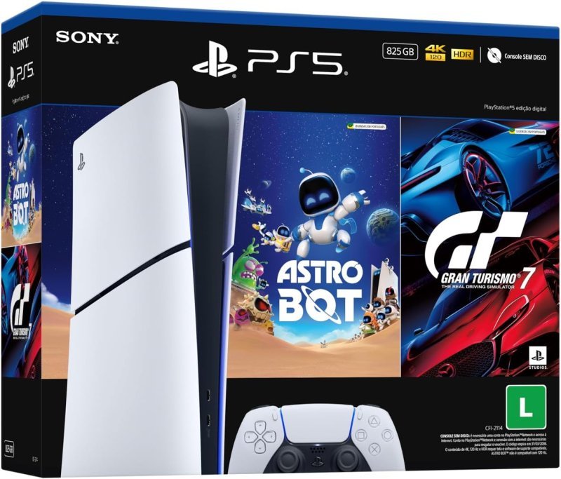 PlayStation 5 Slim Digital 825GB - Pacote Astro Bot e Gran Turismo 7