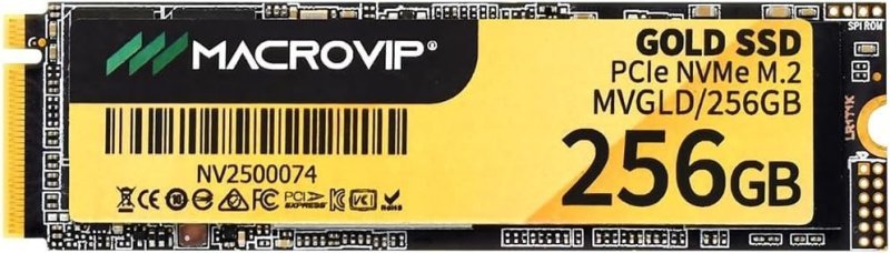 SSD M.2 NVMe Macrovip Gold 256GB 2280 PCIe Gen 3x4 Preto e Amarelo