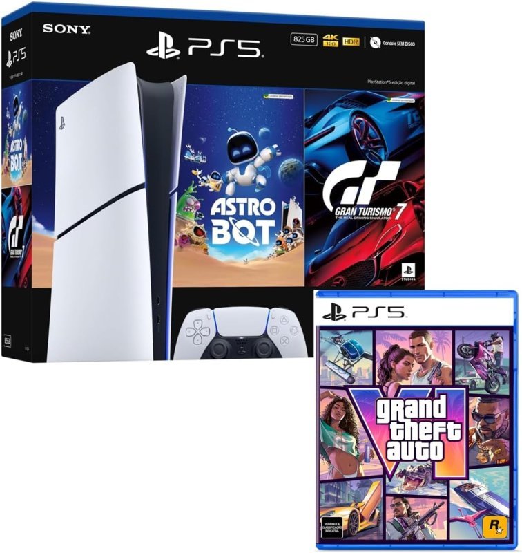 PlayStation 5 Slim Digital 825GB - Bundle GTA VI + Astro Bot + Gran Turismo 7