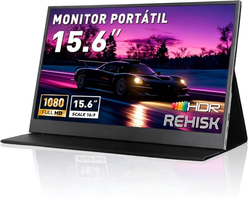 Monitor Portátil 15.6" Full HD 1080P IPS - Tela Portátil para Notebook e Extensor de Tela, HDR