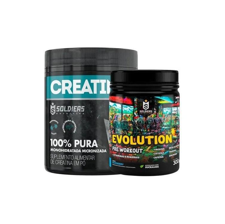 Kit: Creatina 300g + Pré-treino Evolution 300g Soldiers Nutr