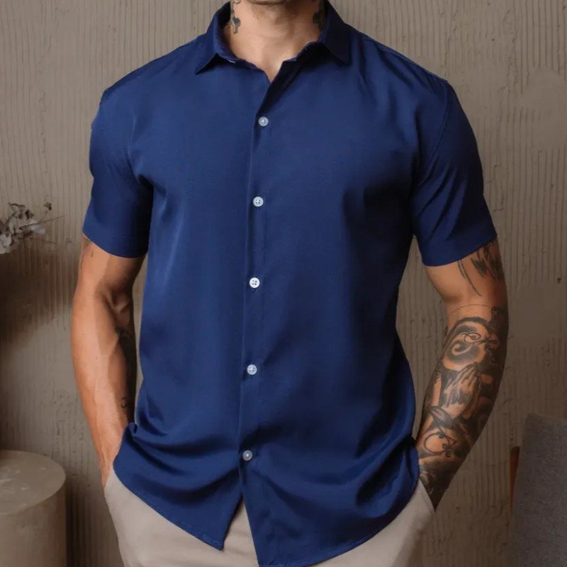 Camisa Social Masculina Gola Italiana Confortável