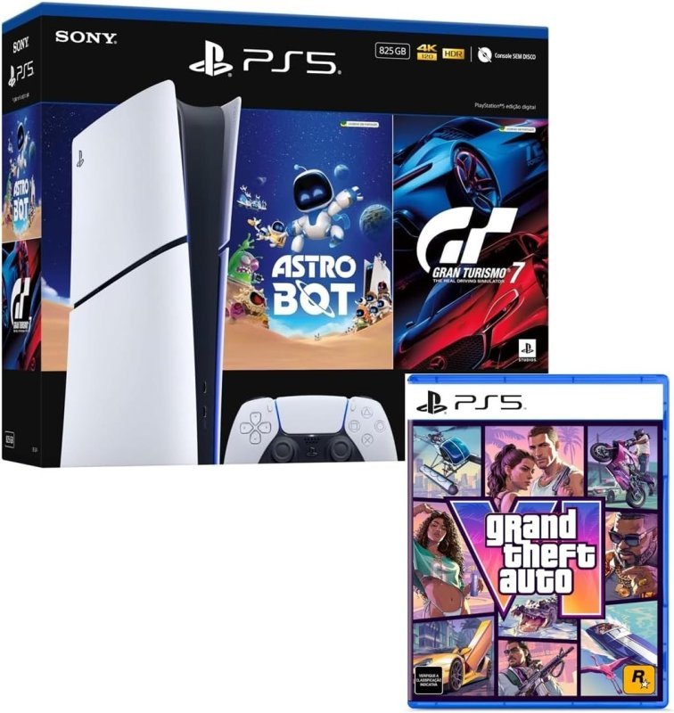 Bundle Console Sony PlayStation 5 com 2 games + GTA VI Digital