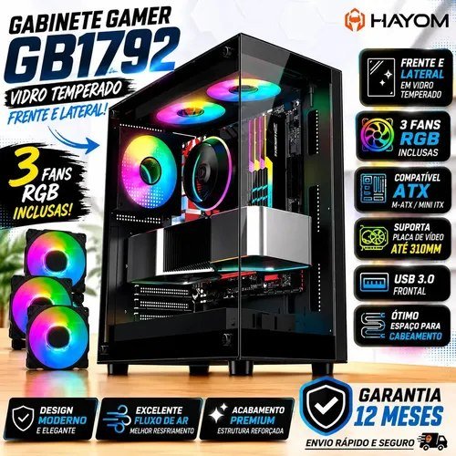 Gabinete Gamer Mid Tower Rgb Atx Em Vidro Temperado Gb1792