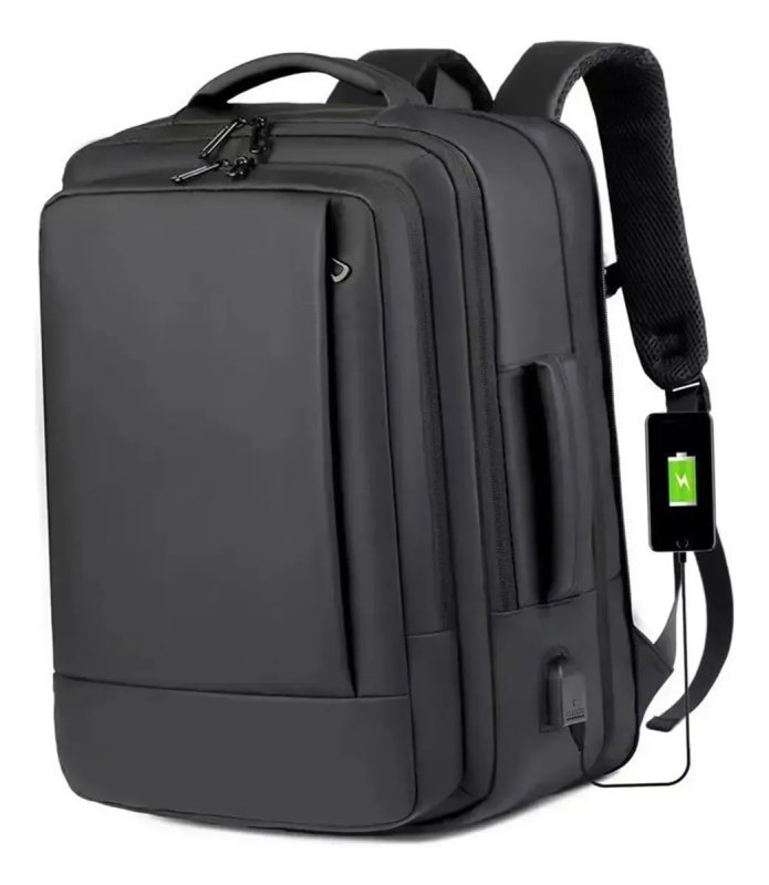 Mochila Jiesipote à Prova D'Água Reforçada Expansível – Preta