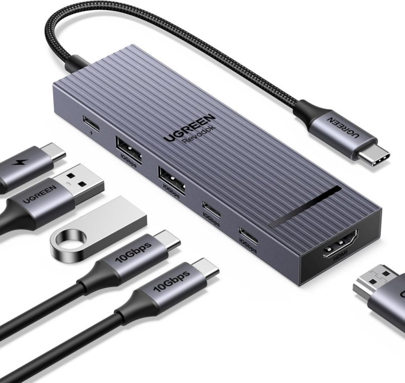 UGREEN Revodok Pro Hub USB-C 6 em 1 - 4 Portas USB 3.2 10Gbps - HDMI 4K - PD 100W